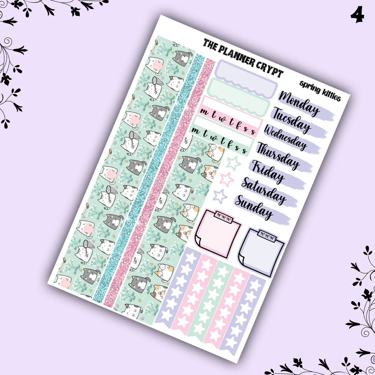 Spring kitties, weekly planner, sticker kit, pastel stickers, spring planner kit, planner stickers, vertical planner
