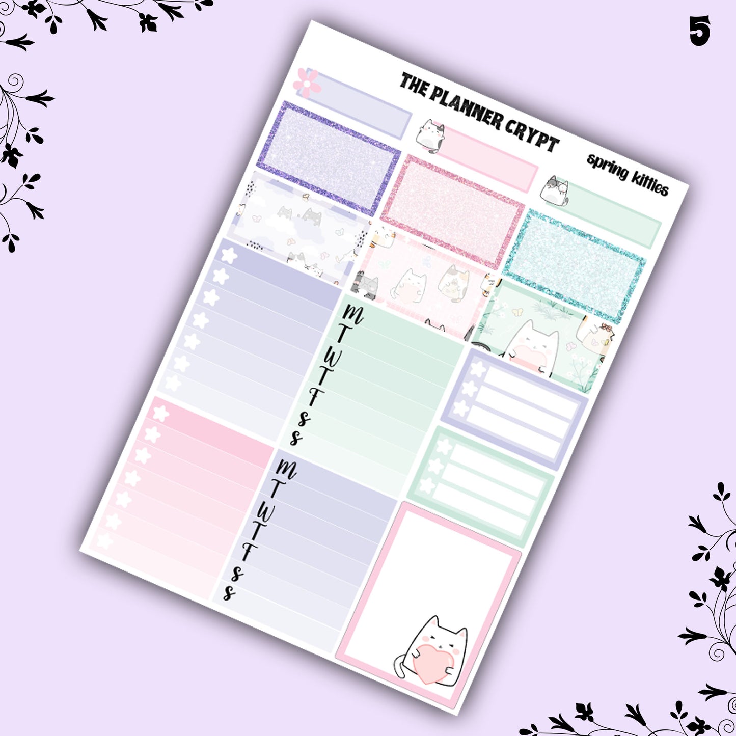 Spring kitties, weekly planner, sticker kit, pastel stickers, spring planner kit, planner stickers, vertical planner