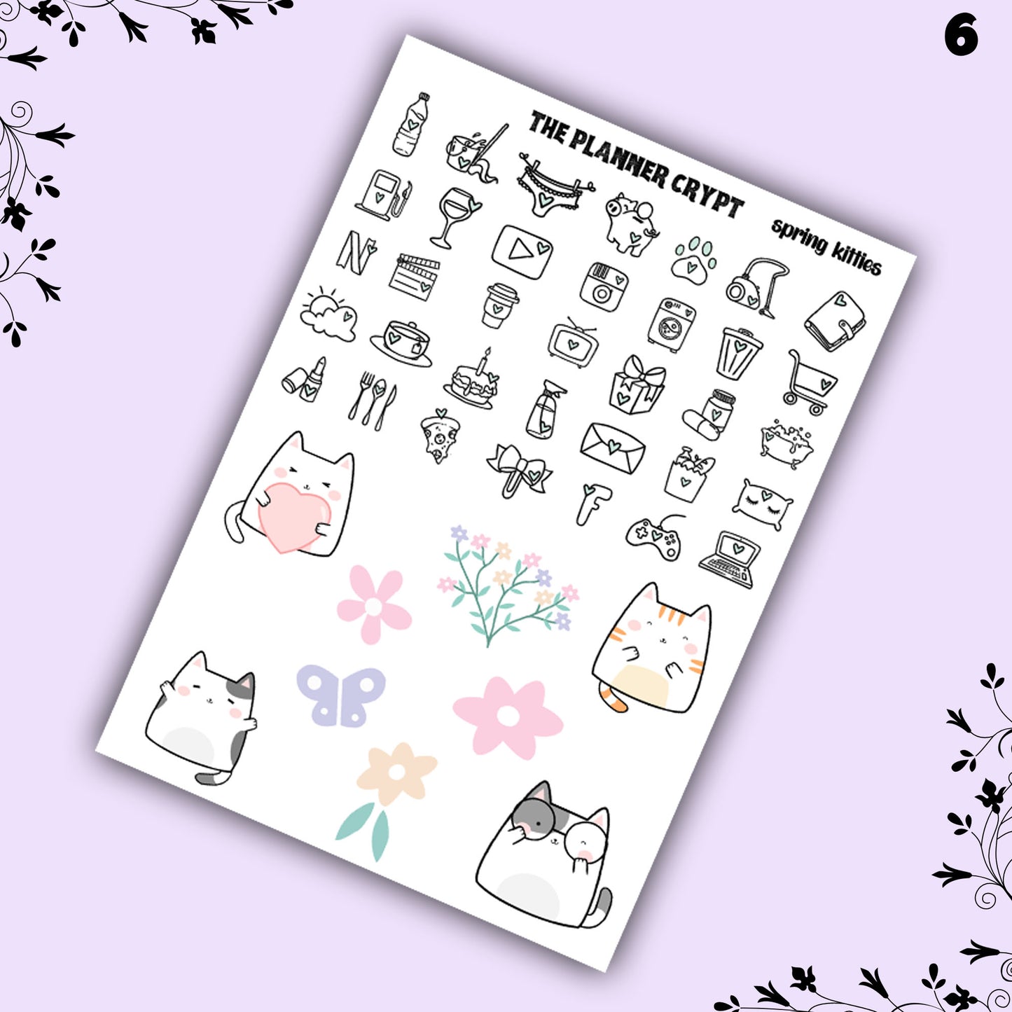 Spring kitties, weekly planner, sticker kit, pastel stickers, spring planner kit, planner stickers, vertical planner