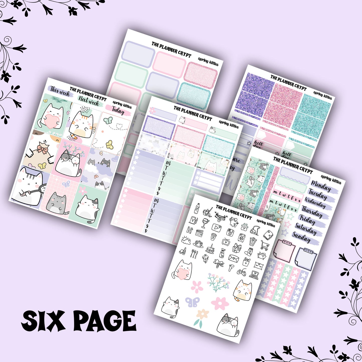 Spring kitties, weekly planner, sticker kit, pastel stickers, spring planner kit, planner stickers, vertical planner