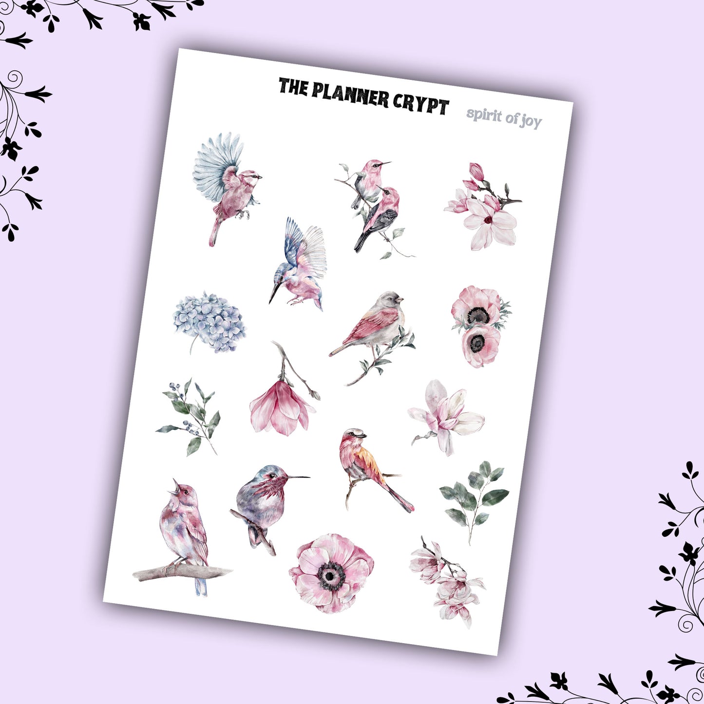 planner sticker sheet, spring birds, hummingbirds