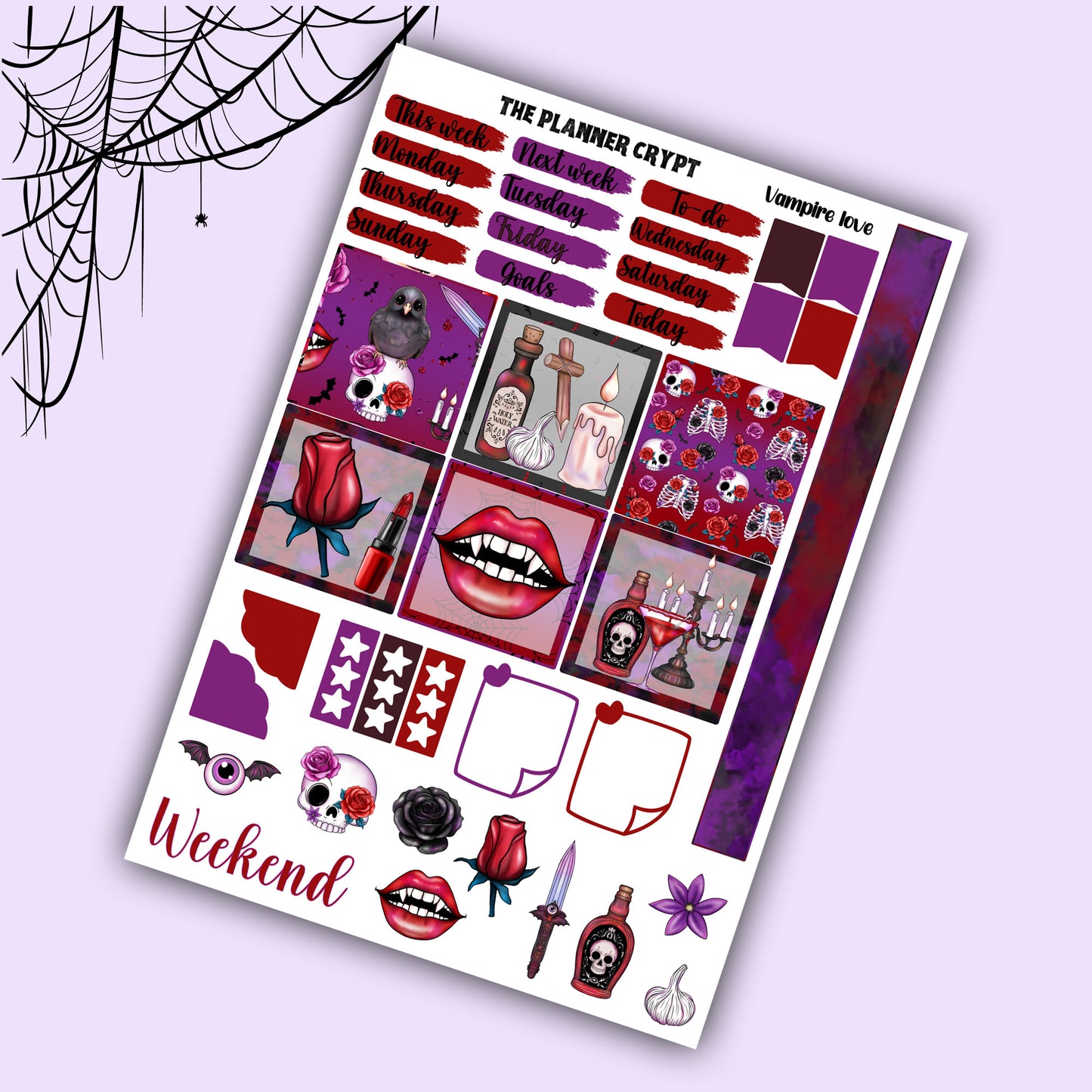 Vampire love Hobonichi cousin planner sticker kit