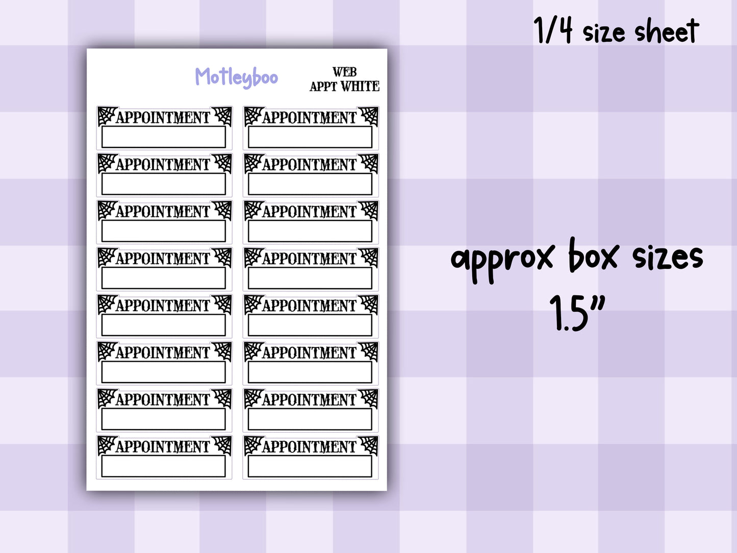 Gothic Appointment Planner Stickers: Spiderweb Header Stickers