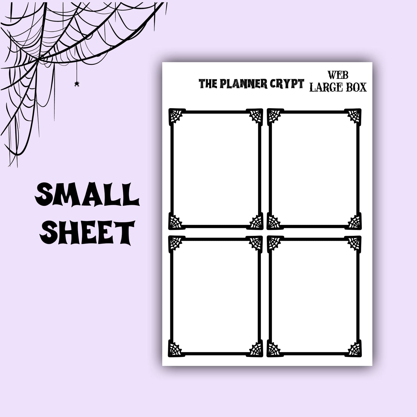 planner stickers, planner boxes, vertical planner, gothic planner, functional stickers, black and white, spiderweb stickers, header sticker