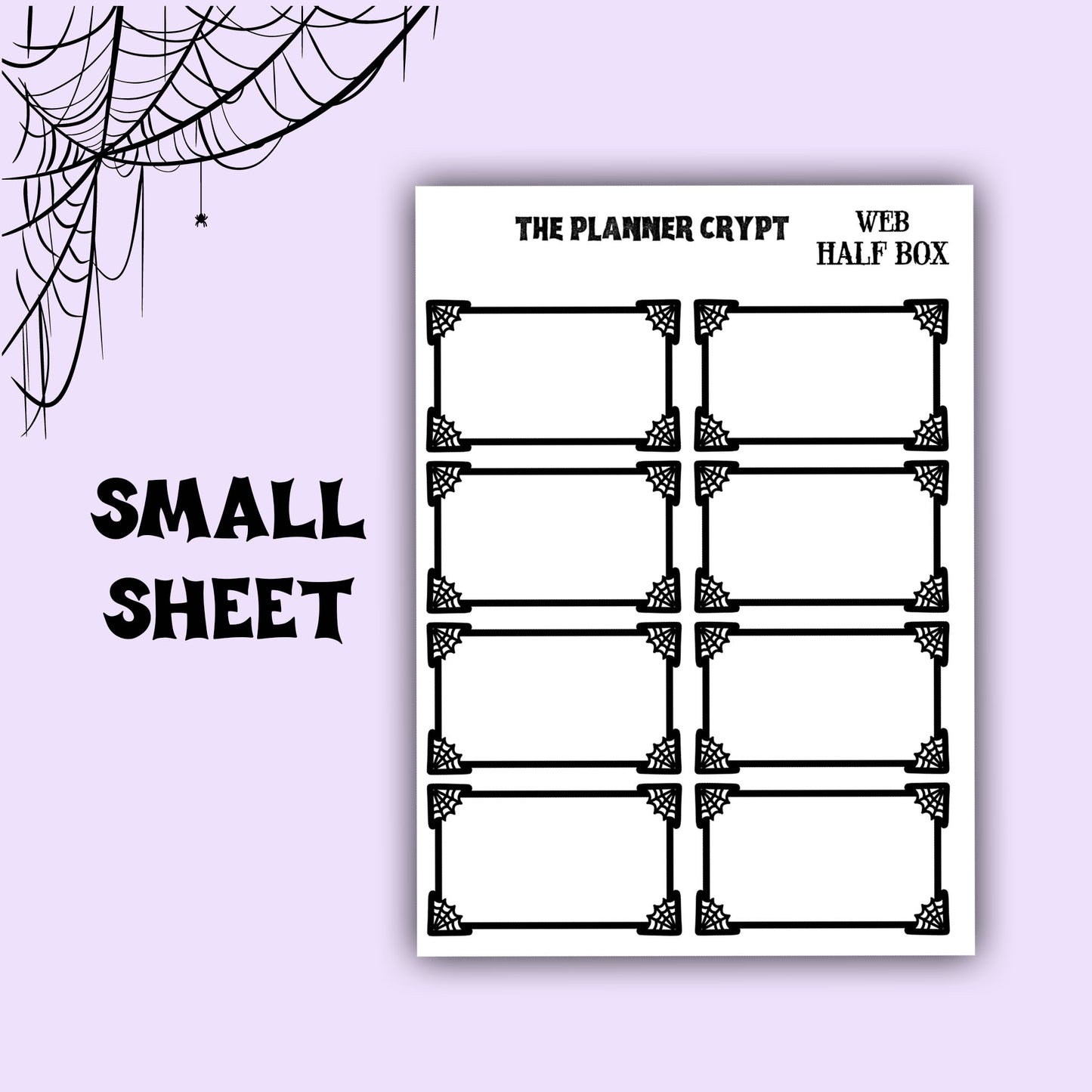 planner stickers, planner boxes, vertical planner, gothic planner, functional stickers, black and white, spiderweb stickers, header sticker