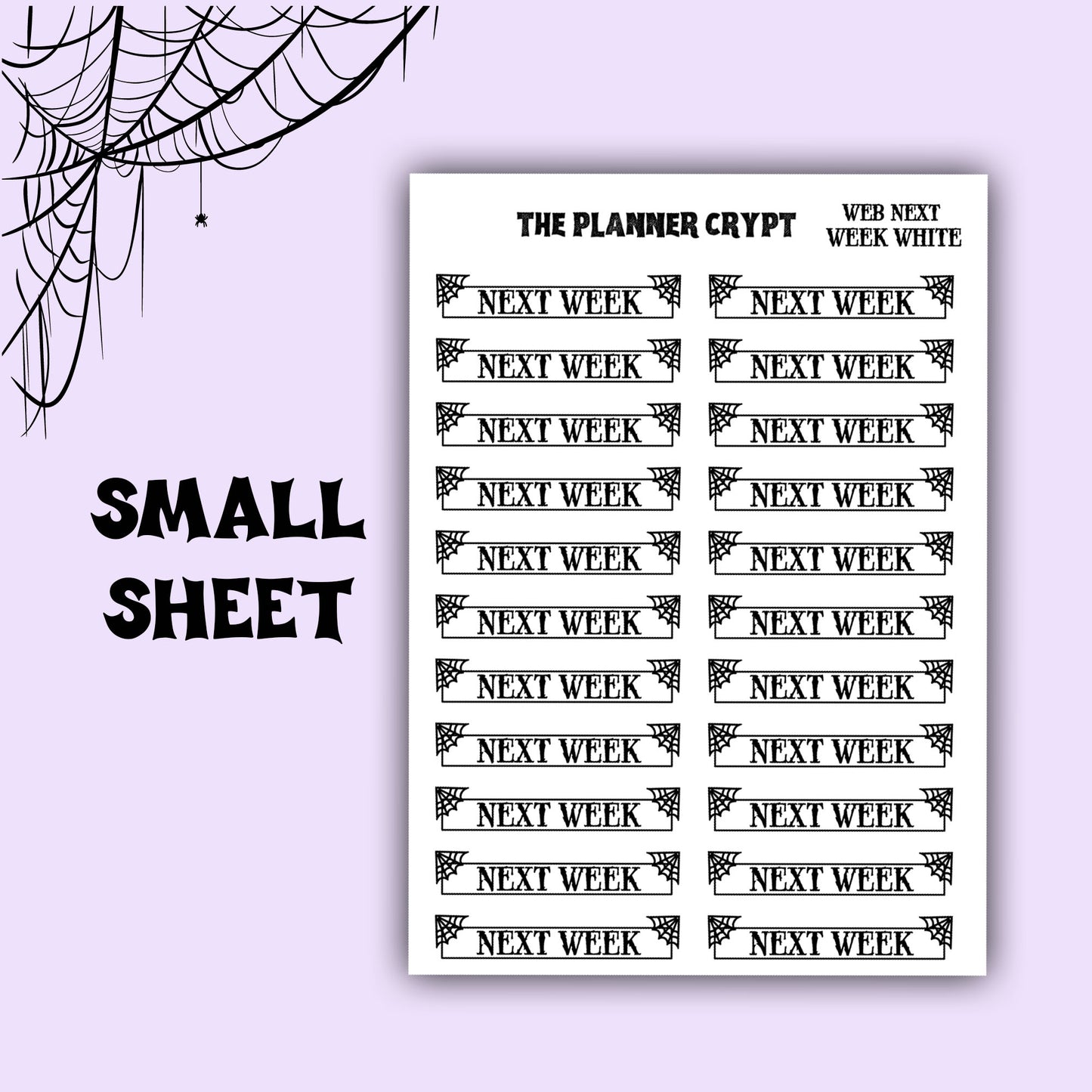 planner stickers, week stickers, vertical planner, gothic planner, functional stickers, black and white, spiderweb stickers, header sticker