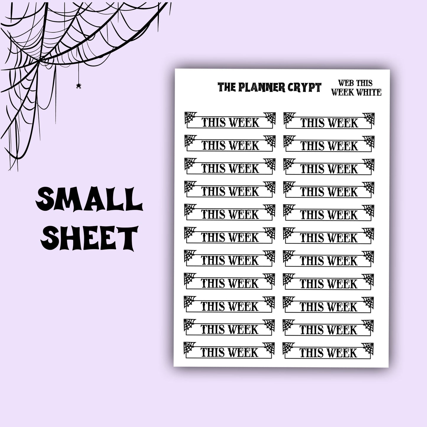 planner stickers, week stickers, vertical planner, gothic planner, functional stickers, black and white, spiderweb stickers, header sticker