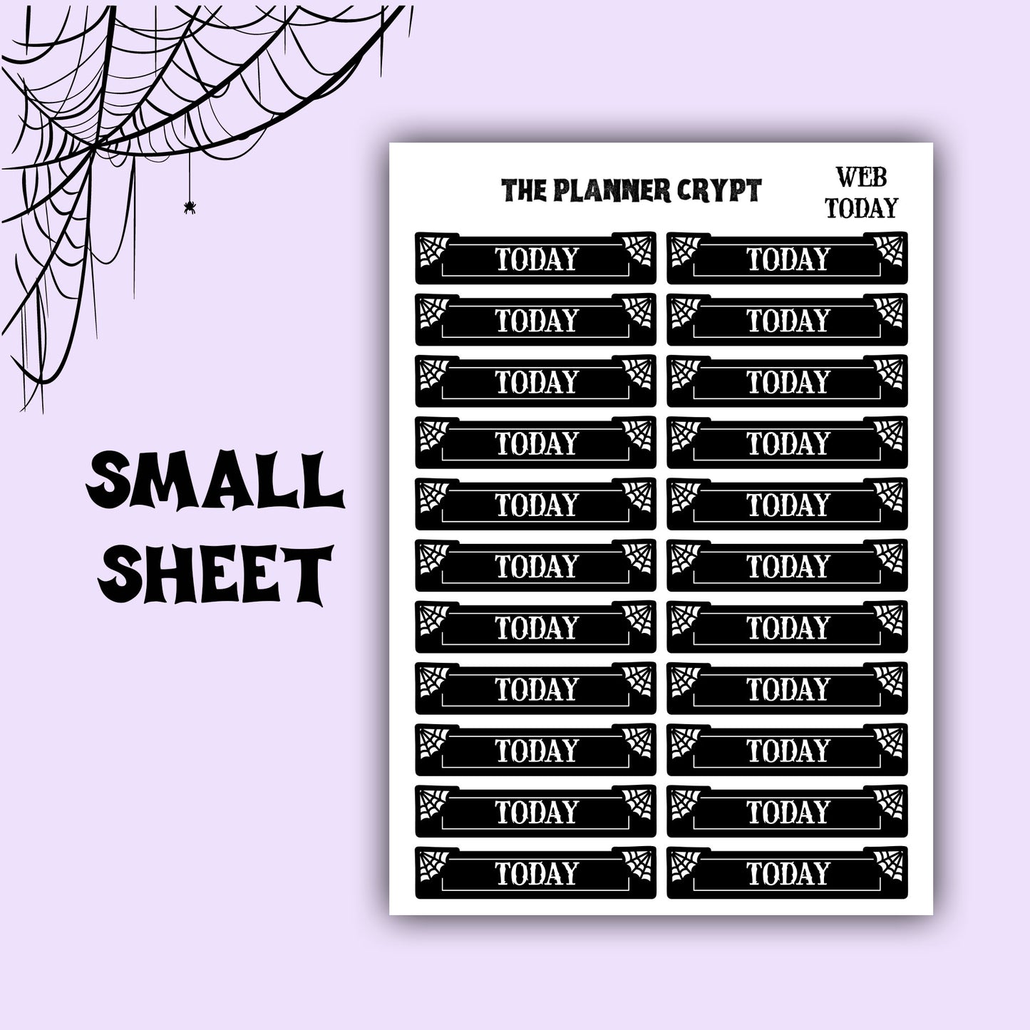 planner stickers, today stickers, vertical planner, gothic planner, functional stickers, black and white, spiderweb stickers, header sticker