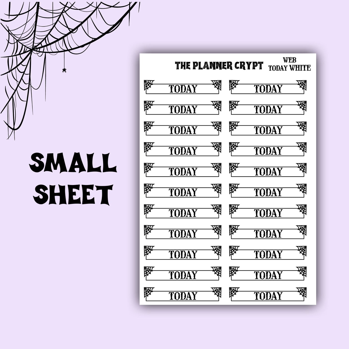planner stickers, today stickers, vertical planner, gothic planner, functional stickers, black and white, spiderweb stickers, header sticker