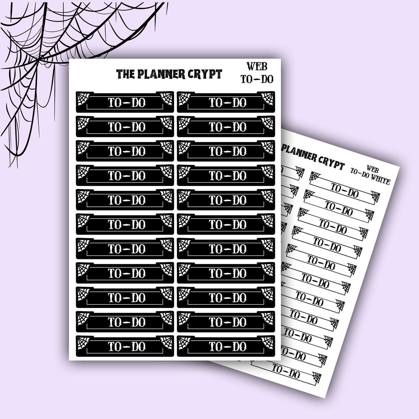 planner stickers, today stickers, vertical planner, gothic planner, functional stickers, black and white, spiderweb stickers, header sticker