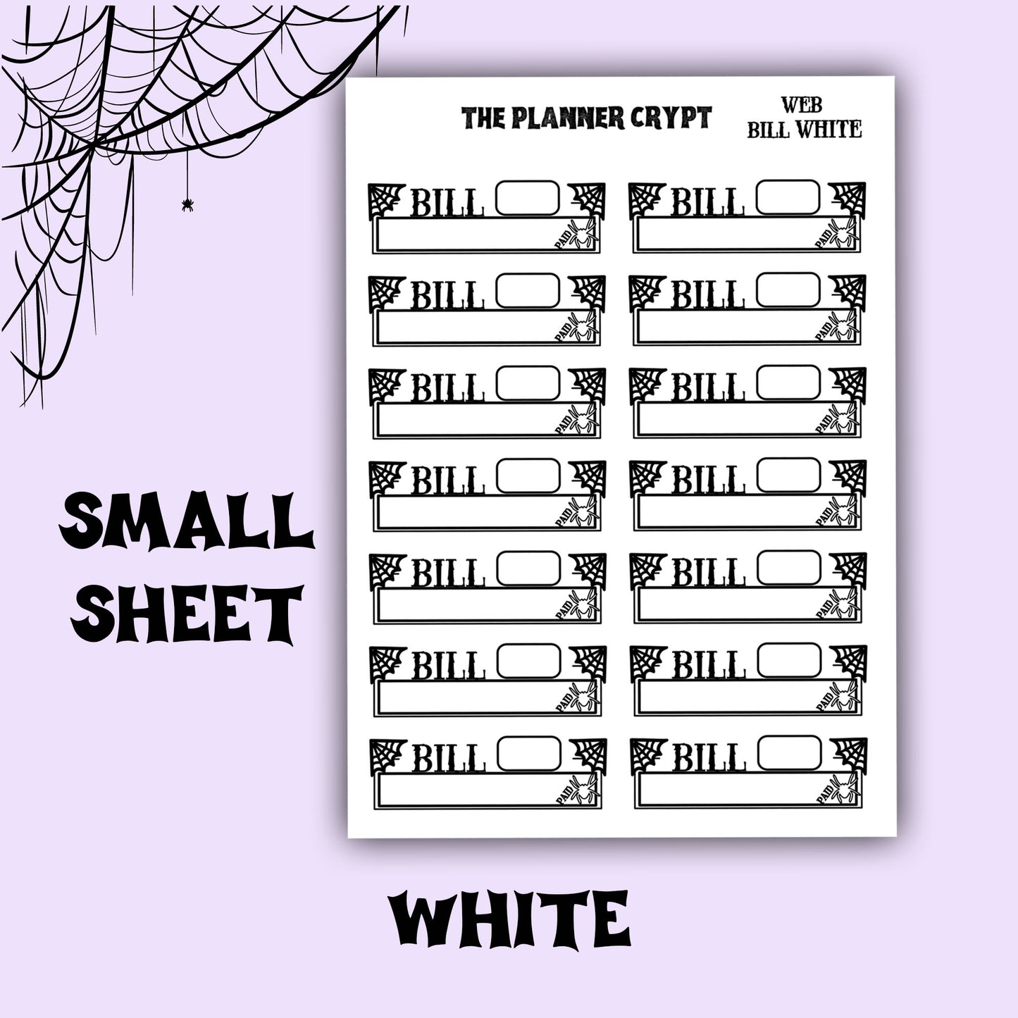 planner stickers, bill stickers, vertical planner, gothic planner, functional stickers, black & white, spiderweb stickers, header sticker (Copy)