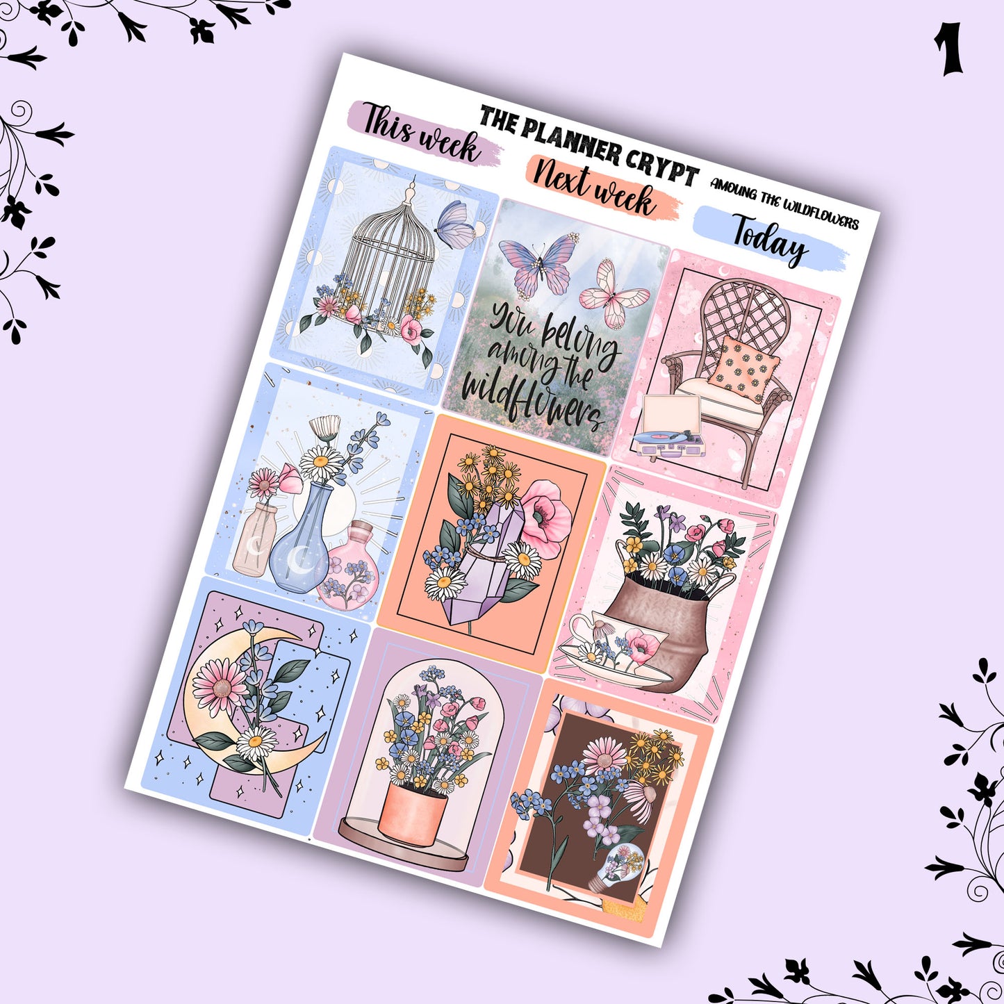weekly planner sticker kit, moonchild stickers, wildflowers, hippy vibes, stickers, vertical planner kit, weekly planner, a la carte