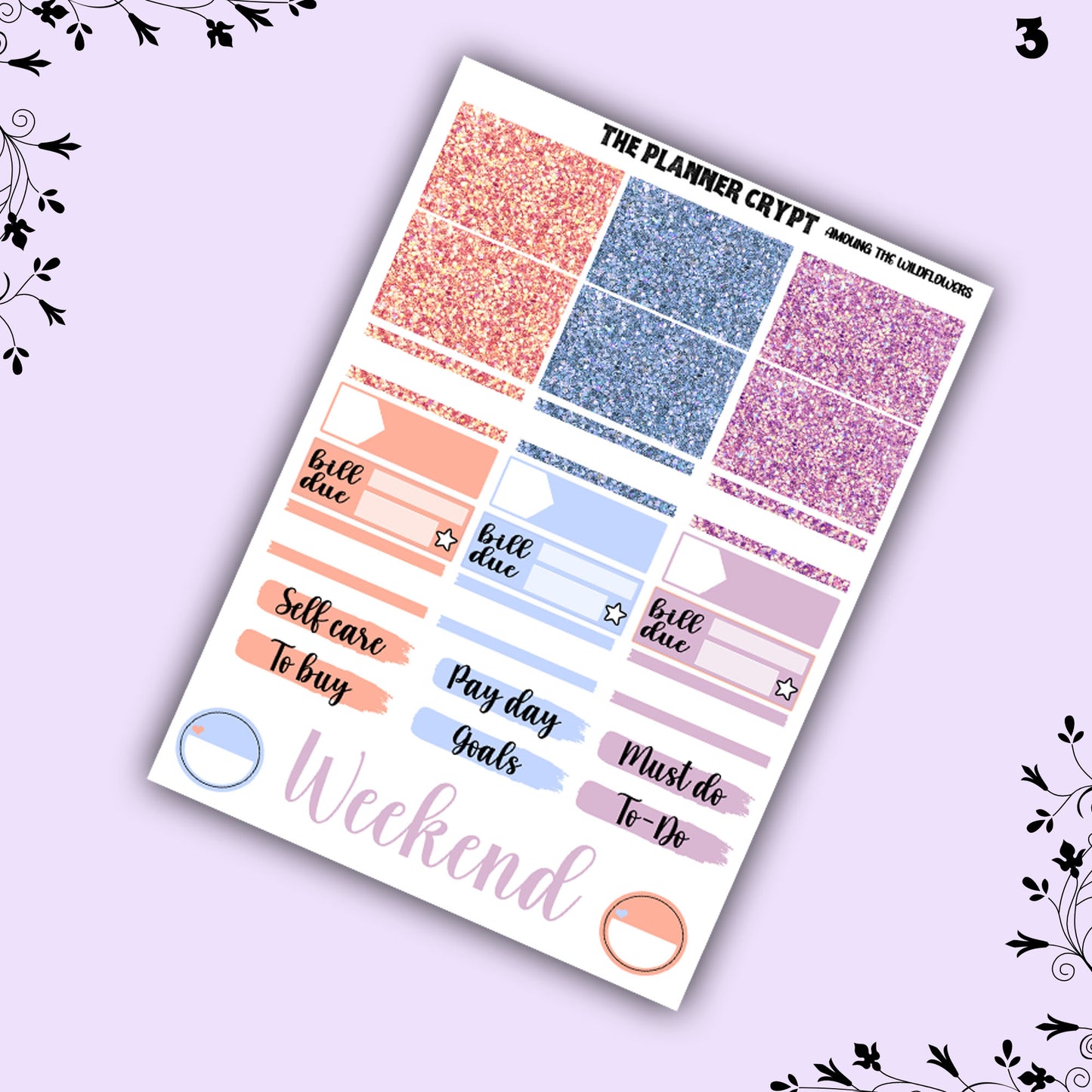 weekly planner sticker kit, moonchild stickers, wildflowers, hippy vibes, stickers, vertical planner kit, weekly planner, a la carte