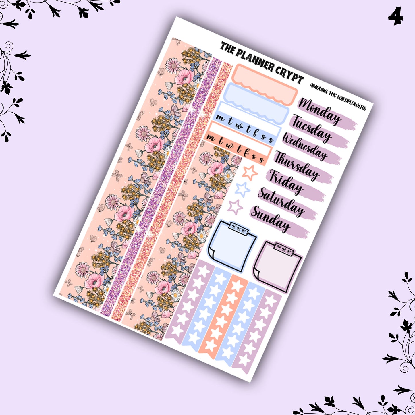 weekly planner sticker kit, moonchild stickers, wildflowers, hippy vibes, stickers, vertical planner kit, weekly planner, a la carte