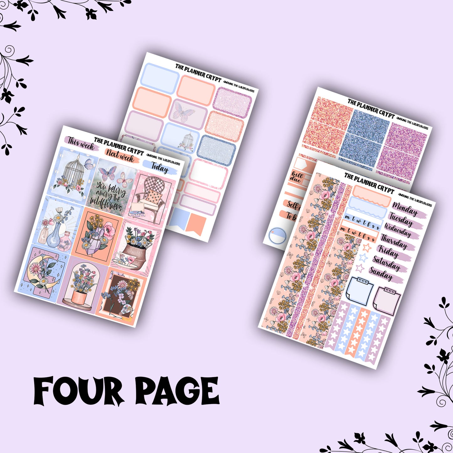weekly planner sticker kit, moonchild stickers, wildflowers, hippy vibes, stickers, vertical planner kit, weekly planner, a la carte