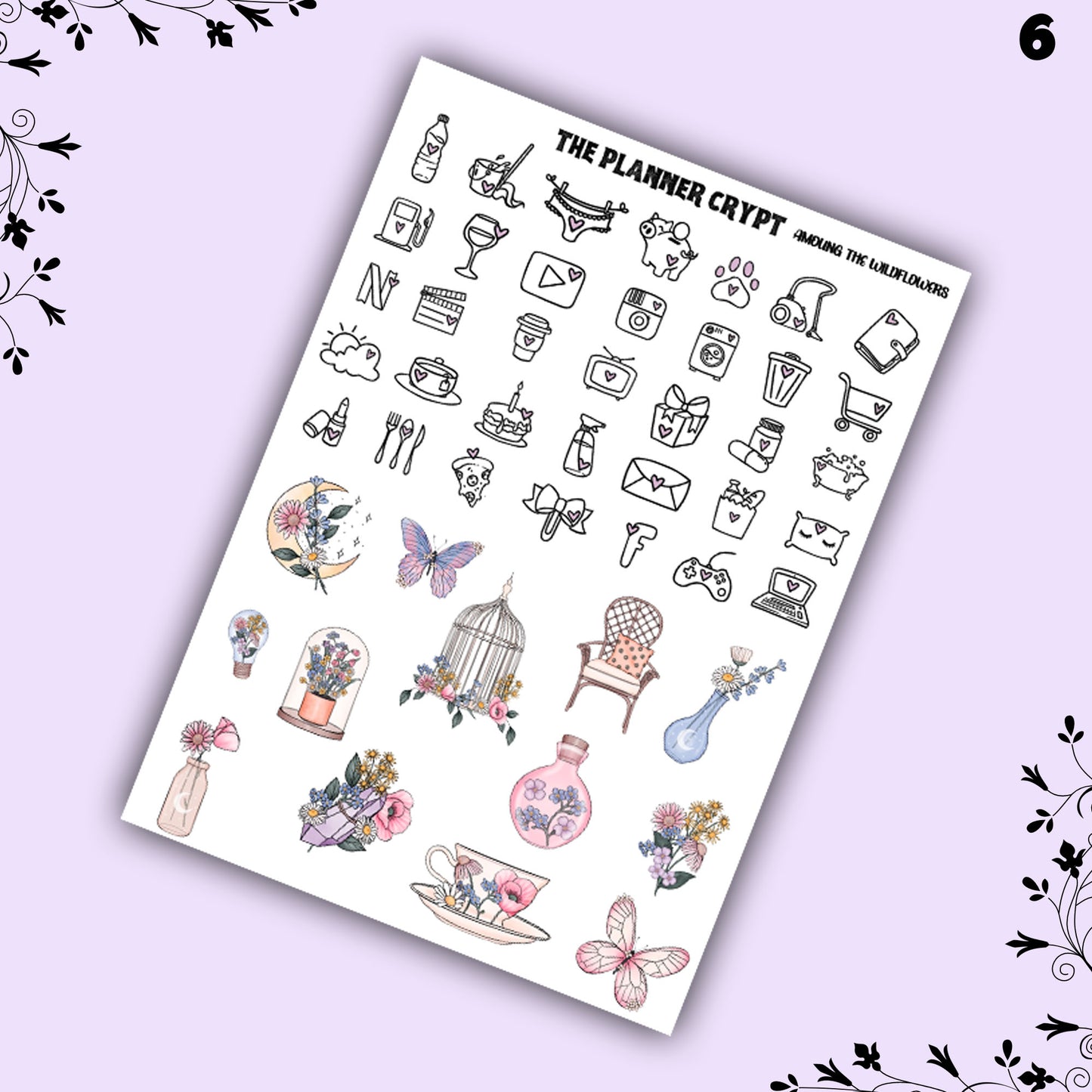 weekly planner sticker kit, moonchild stickers, wildflowers, hippy vibes, stickers, vertical planner kit, weekly planner, a la carte