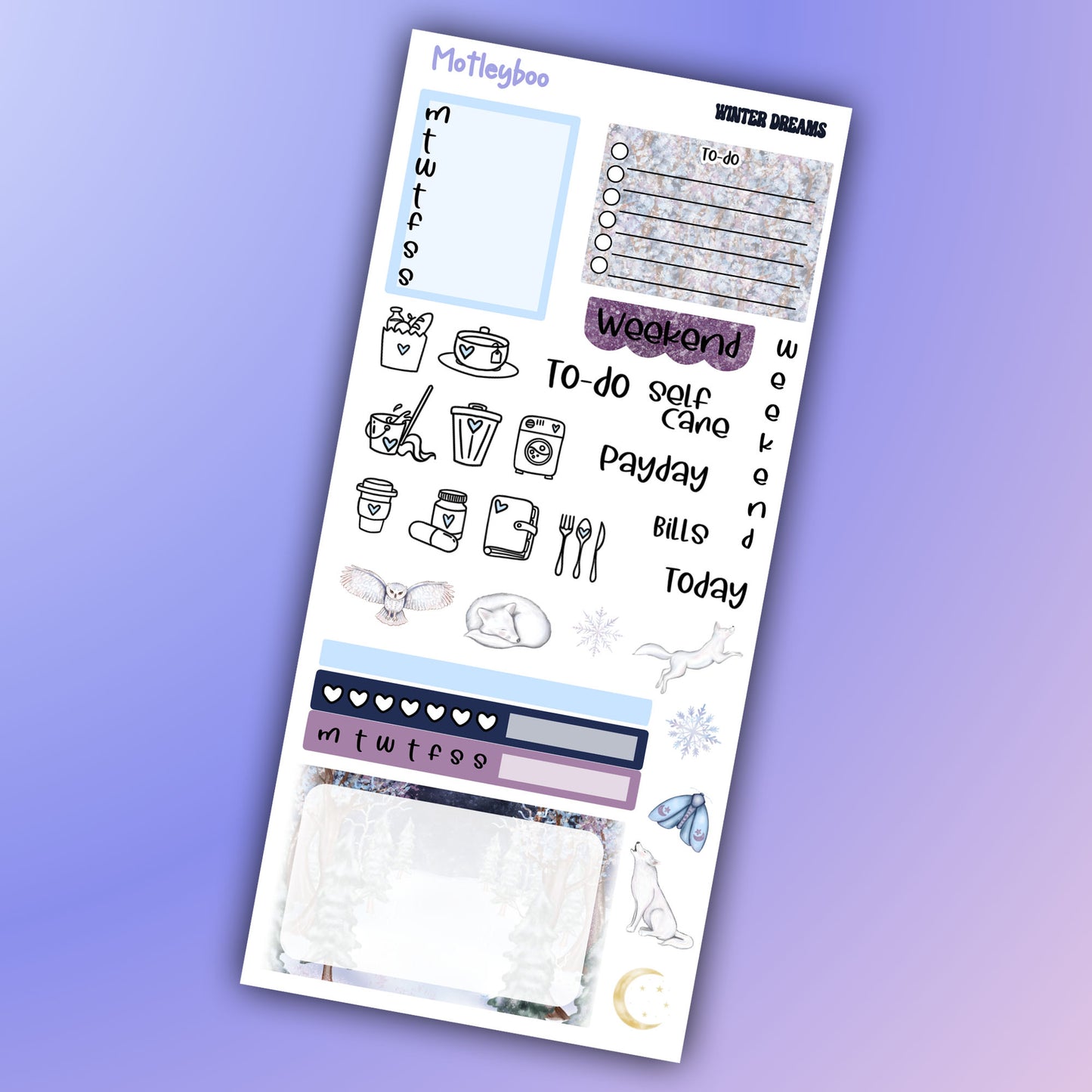Hobonichi weeks weekly planner sticker kit, winter planner stickers, winter dreams