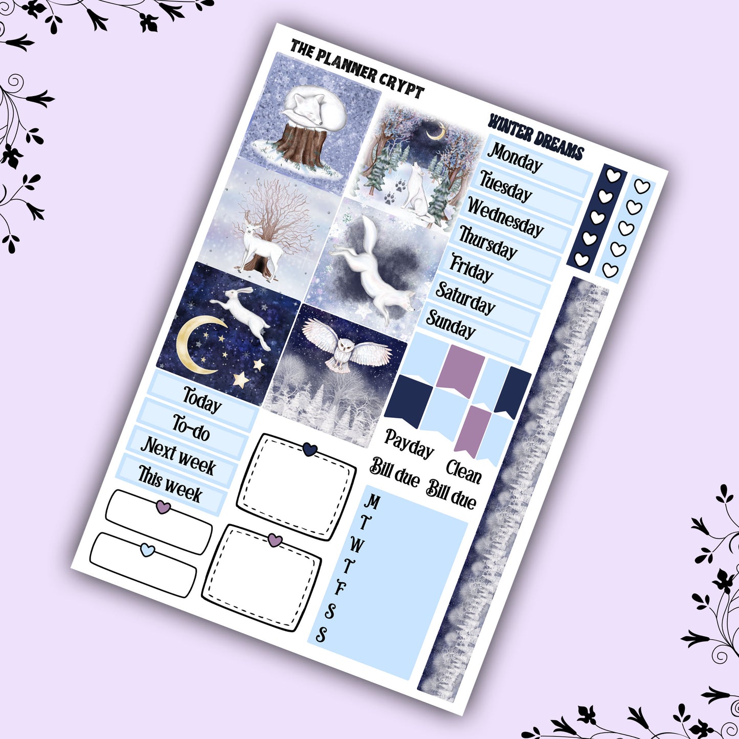 Hobonichi cousin weekly planner sticker kit, winter stickers, winter dreams