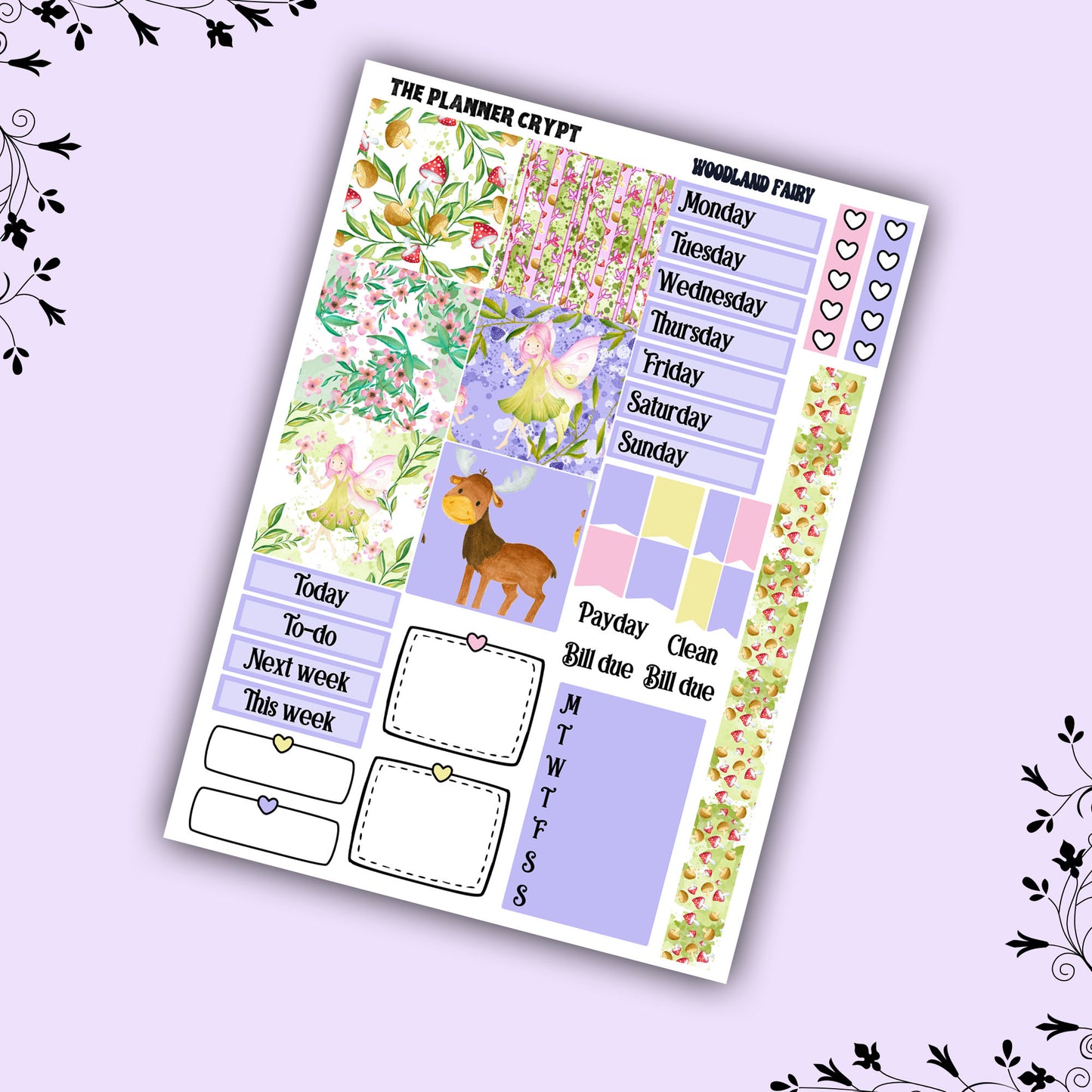 Hobonichi cousin weekly planner sticker kit, woodland fairy