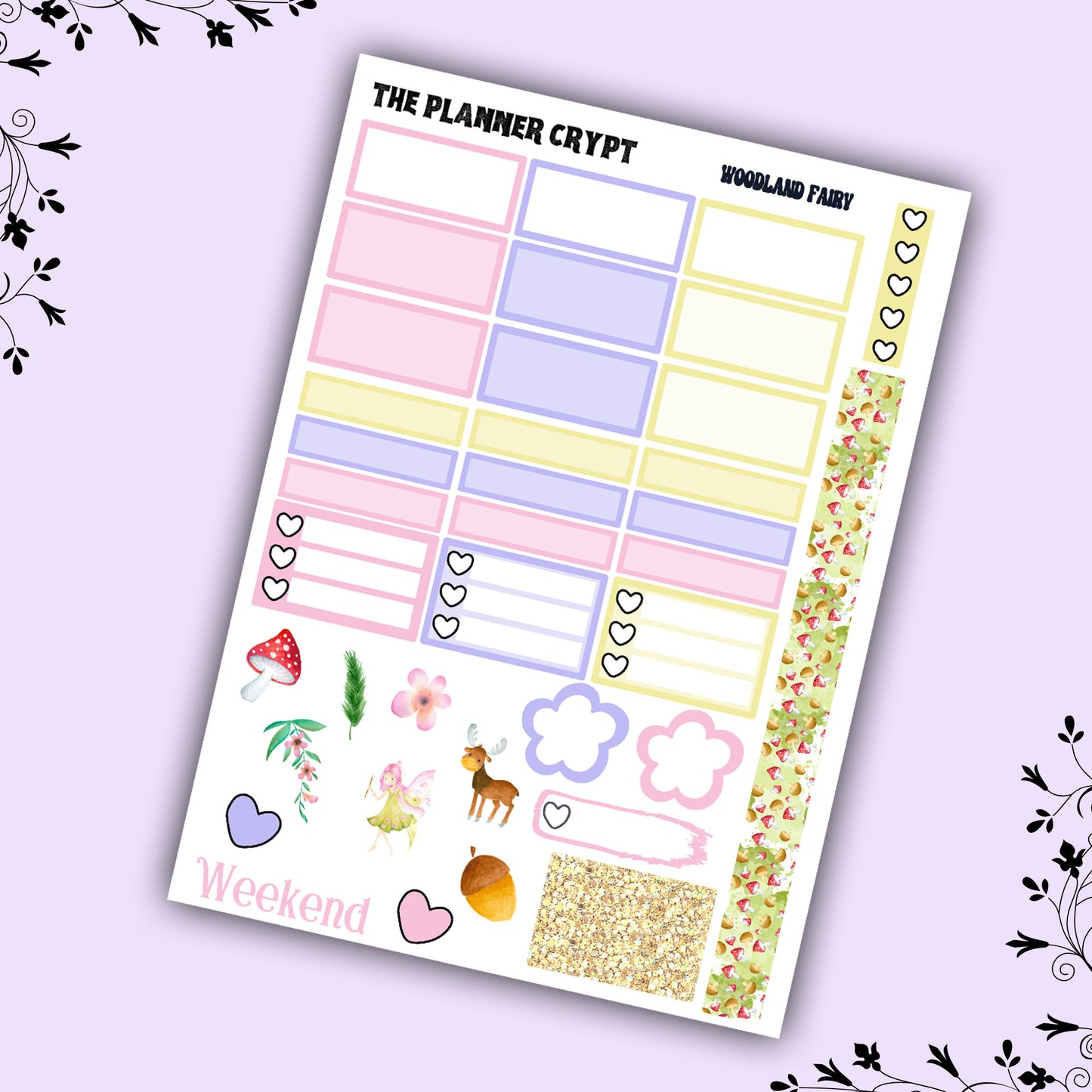 Hobonichi cousin weekly planner sticker kit, woodland fairy