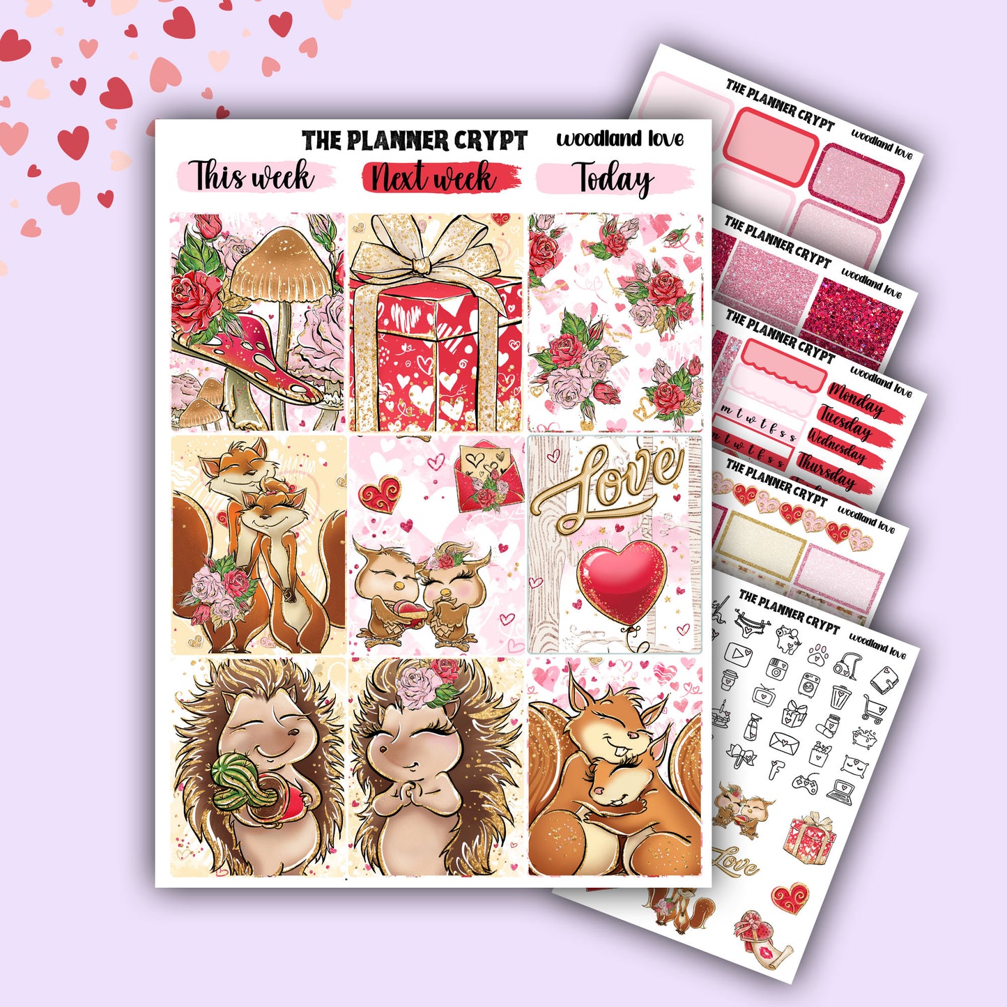 Valentines day weekly planner sticker kit, love planner stickers, cute animals sticker kit, vertical planner, cute stickers, valentines gift