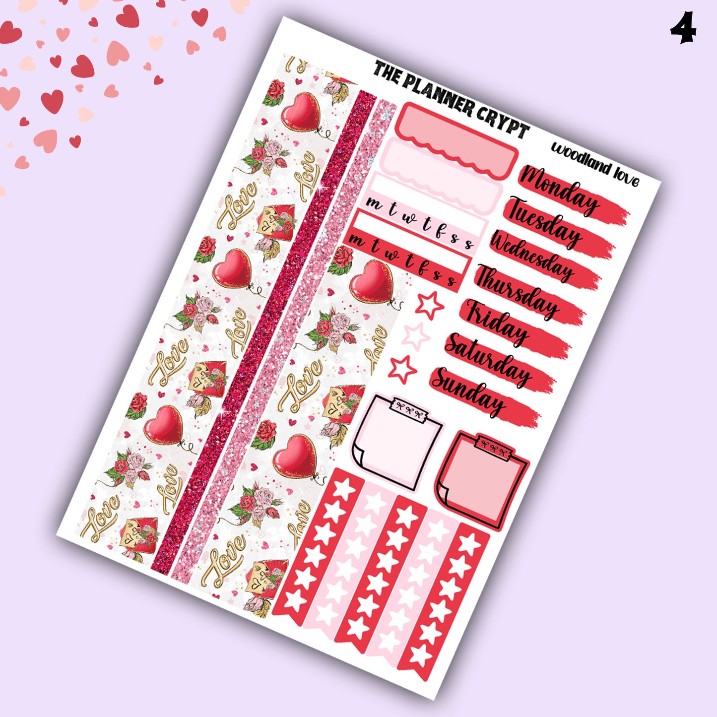Valentines day weekly planner sticker kit, love planner stickers, cute animals sticker kit, vertical planner, cute stickers, valentines gift