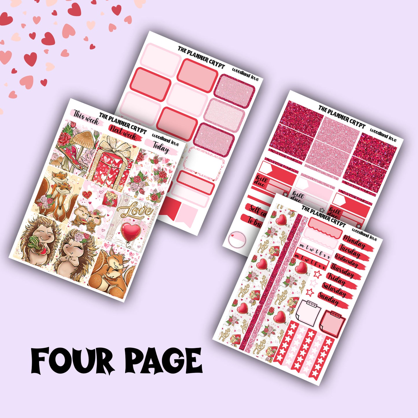 Valentines day weekly planner sticker kit, love planner stickers, cute animals sticker kit, vertical planner, cute stickers, valentines gift