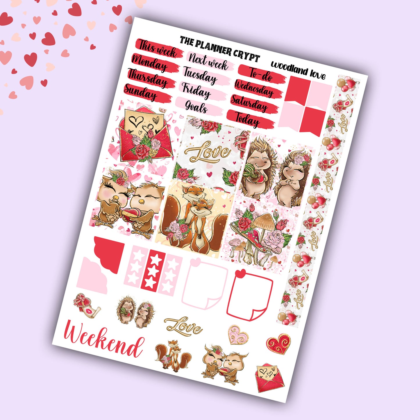 Valentines day hobonichi cousin sticker kit, weekly sticker kit, A5 planner, valentines day, planner stickers, functional stickers