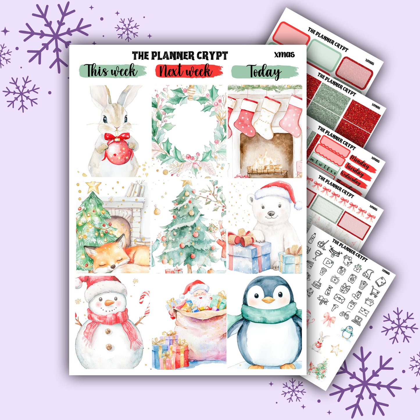 Rustic winter christmas weekly planner kit, winter stickers, christmas stickers, planner stickers