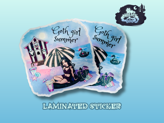 Goth girl summer sticker, gifts for book lovers, gothic sticker, die cut sticker, laminate sticker, laptop sticker, vinyl sticker, glitter