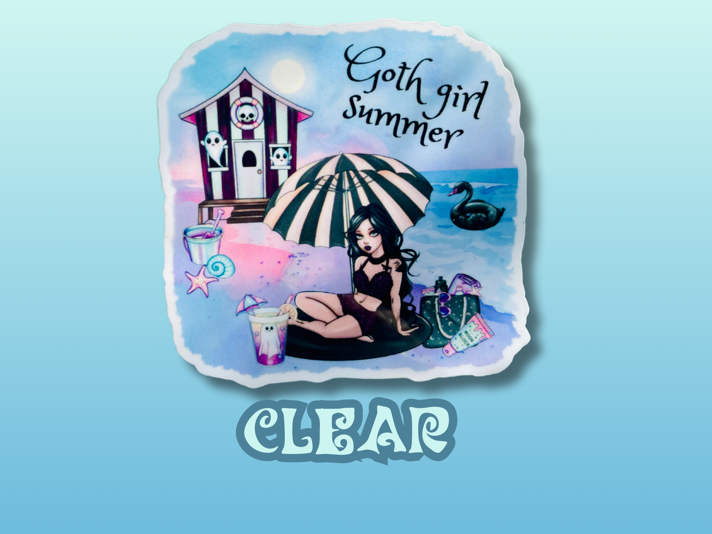 Goth girl summer sticker, gifts for book lovers, gothic sticker, die cut sticker, laminate sticker, laptop sticker, vinyl sticker, glitter