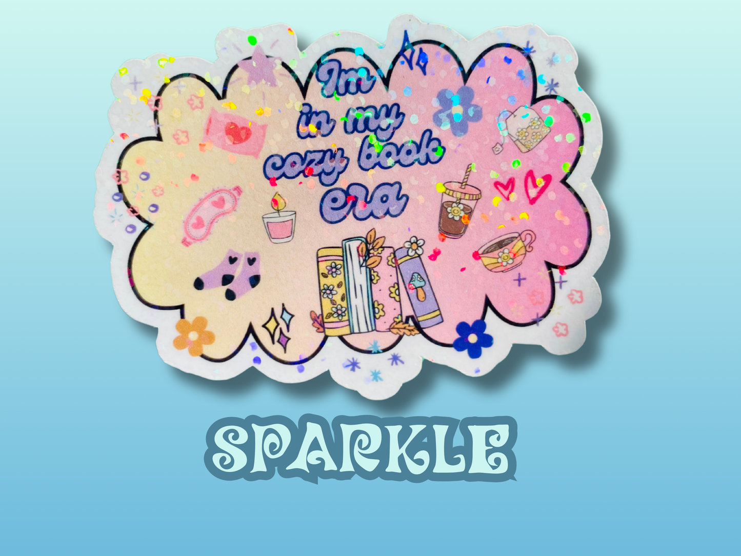 In my cozy book era sticker, gifts for book lovers, cute sticker, die cut sticker, laminate sticker, laptop sticker, vinyl sticker, glitter