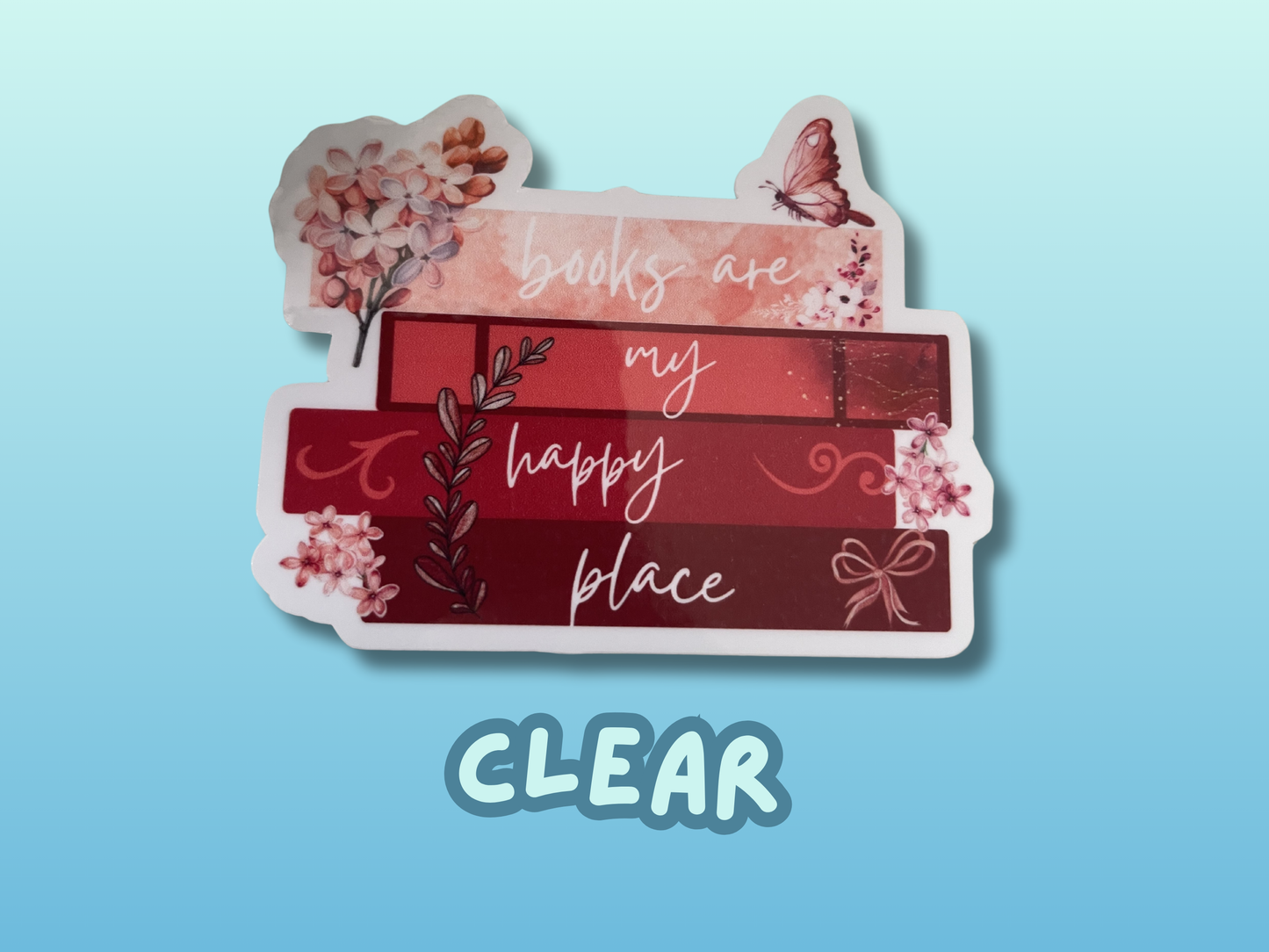 Books are my happy place sticker, gifts for book lovers, red sticker, die cut sticker, laminated, laptop sticker, vinyl sticker, bookish