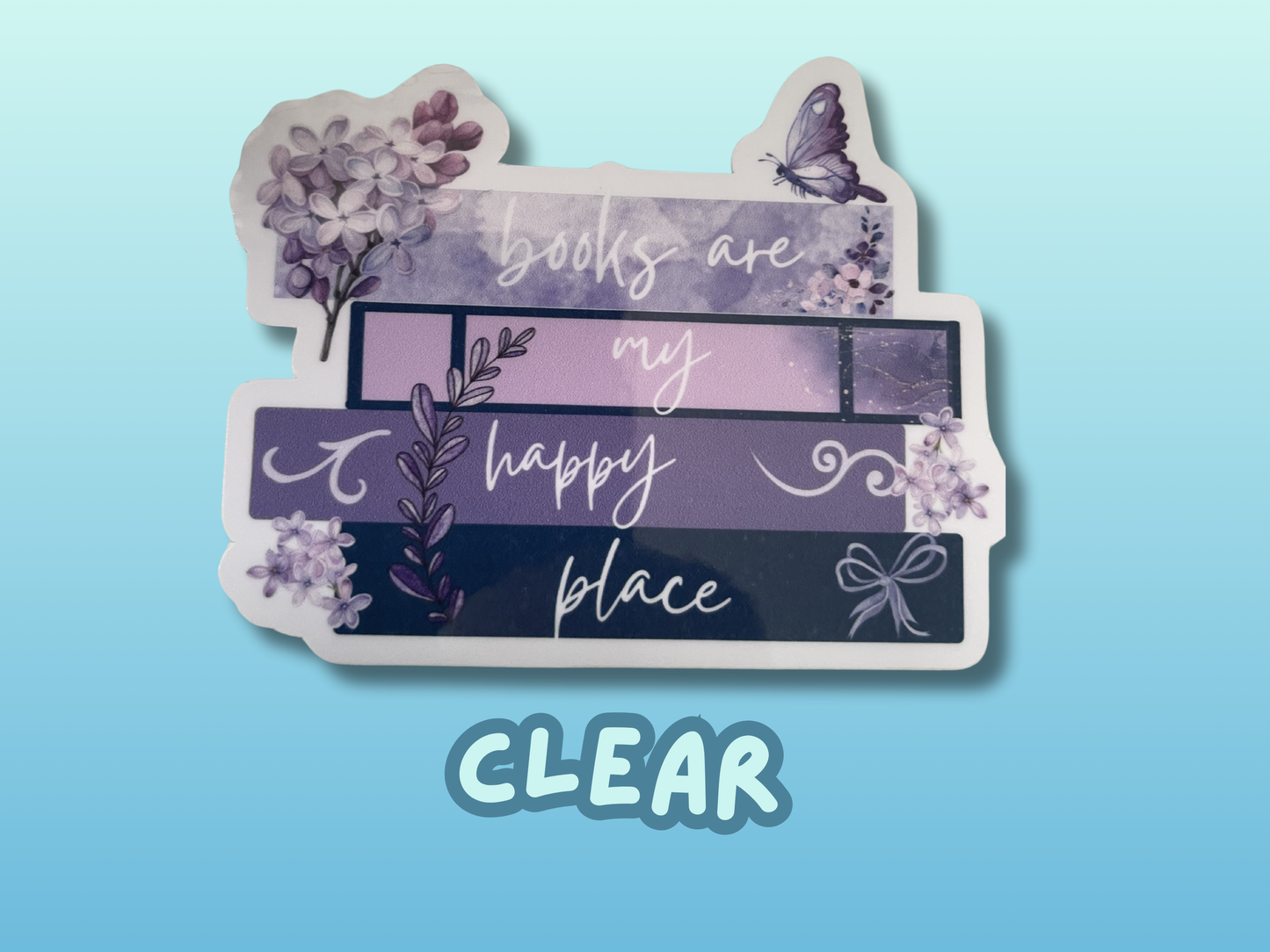 Books are my happy place sticker, gifts for book lovers, purple sticker, die cut sticker, laminated, laptop sticker, vinyl sticker, bookish