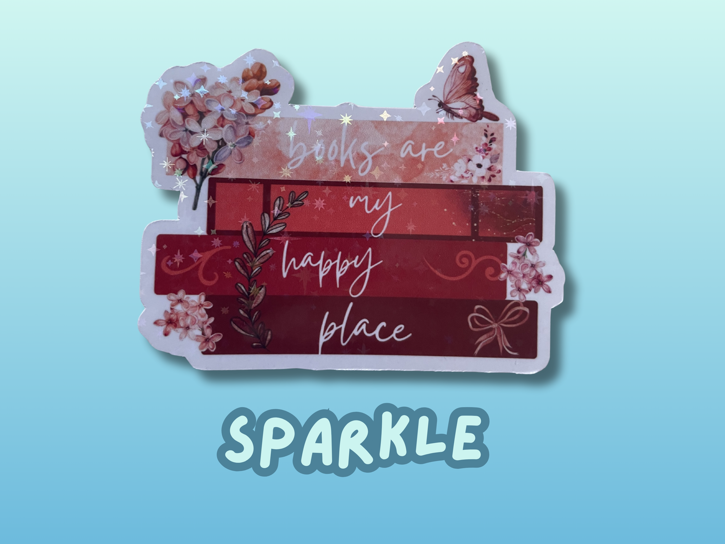 Books are my happy place sticker, gifts for book lovers, red sticker, die cut sticker, laminated, laptop sticker, vinyl sticker, bookish
