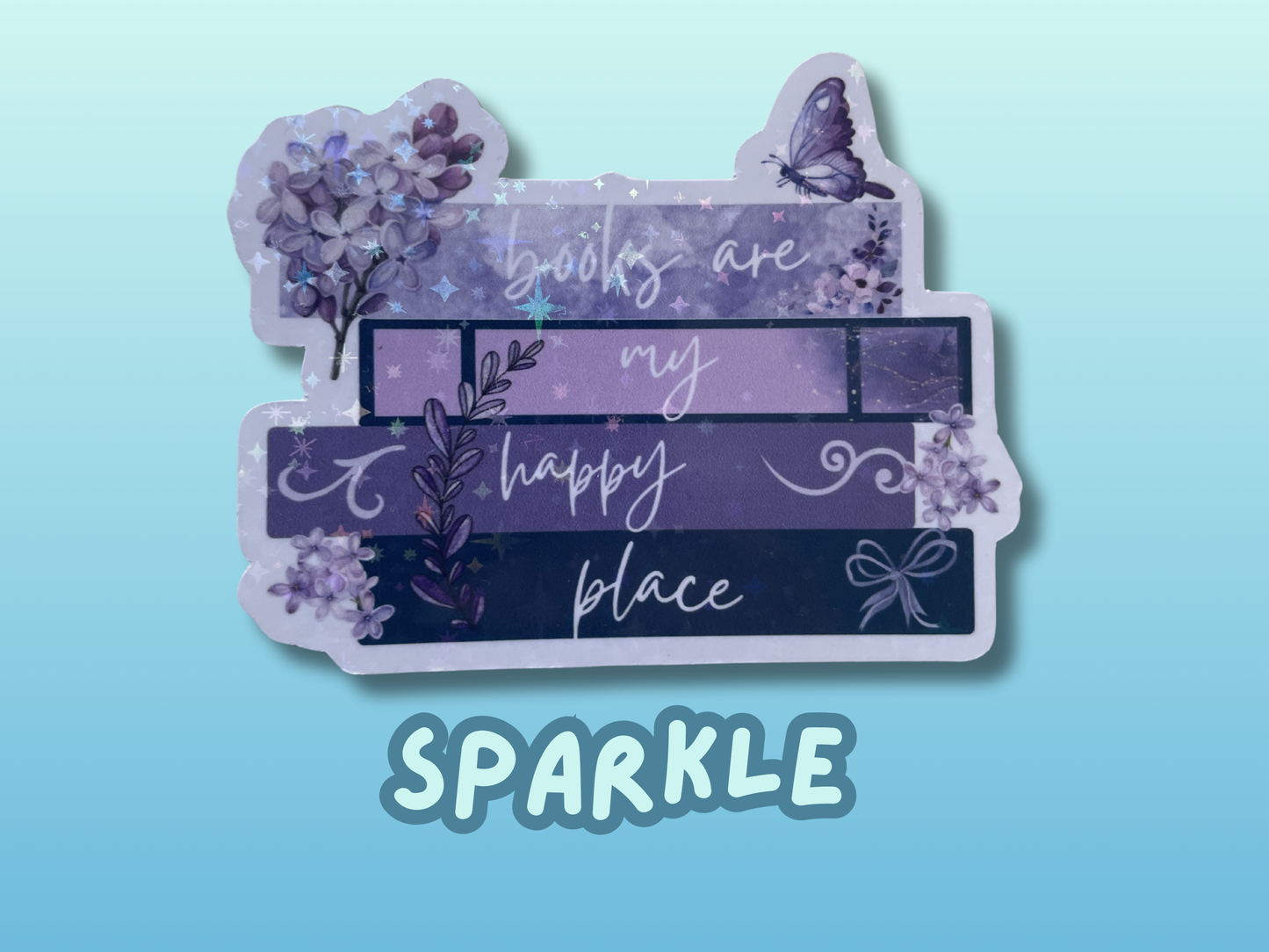 Books are my happy place sticker, gifts for book lovers, purple sticker, die cut sticker, laminated, laptop sticker, vinyl sticker, bookish