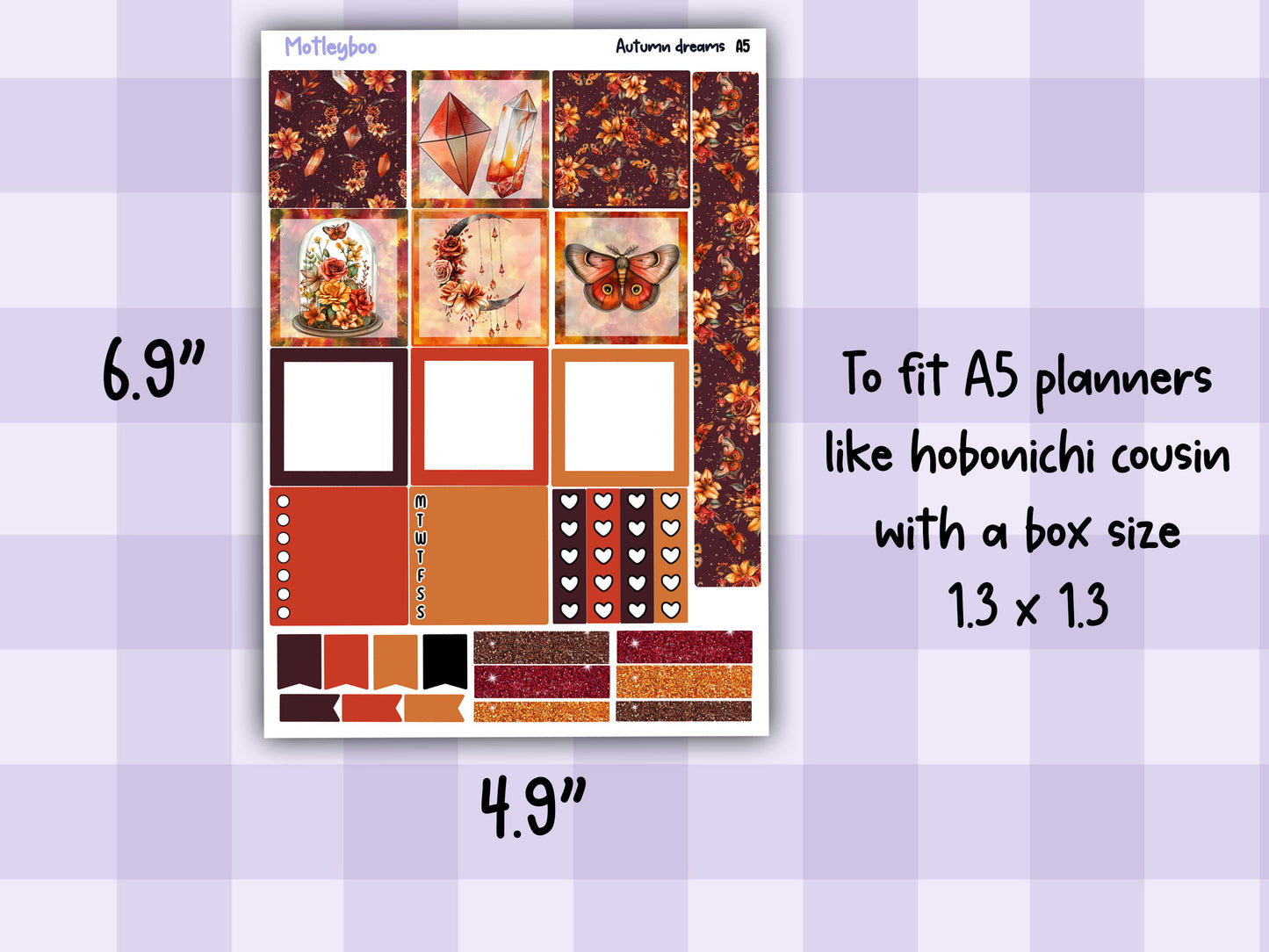 Hobonichi cousin, weekly planner sticker kit, Autumn dreams
