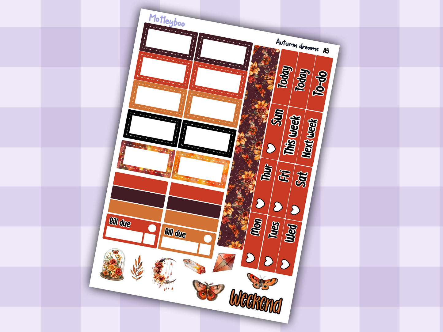 Hobonichi cousin, weekly planner sticker kit, Autumn dreams