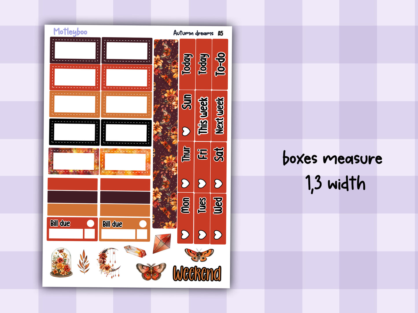 Hobonichi cousin, weekly planner sticker kit, Autumn dreams