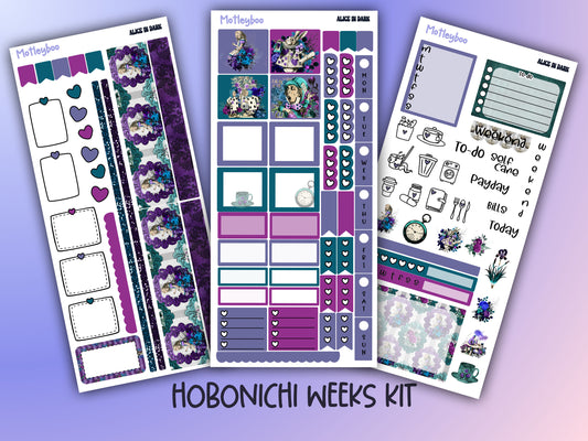 Alice in dark hobonichi weeks, sticker kit, hobonichi planner, cute stickers, hobonichi functional stickers, small planner stickers, gothic alice