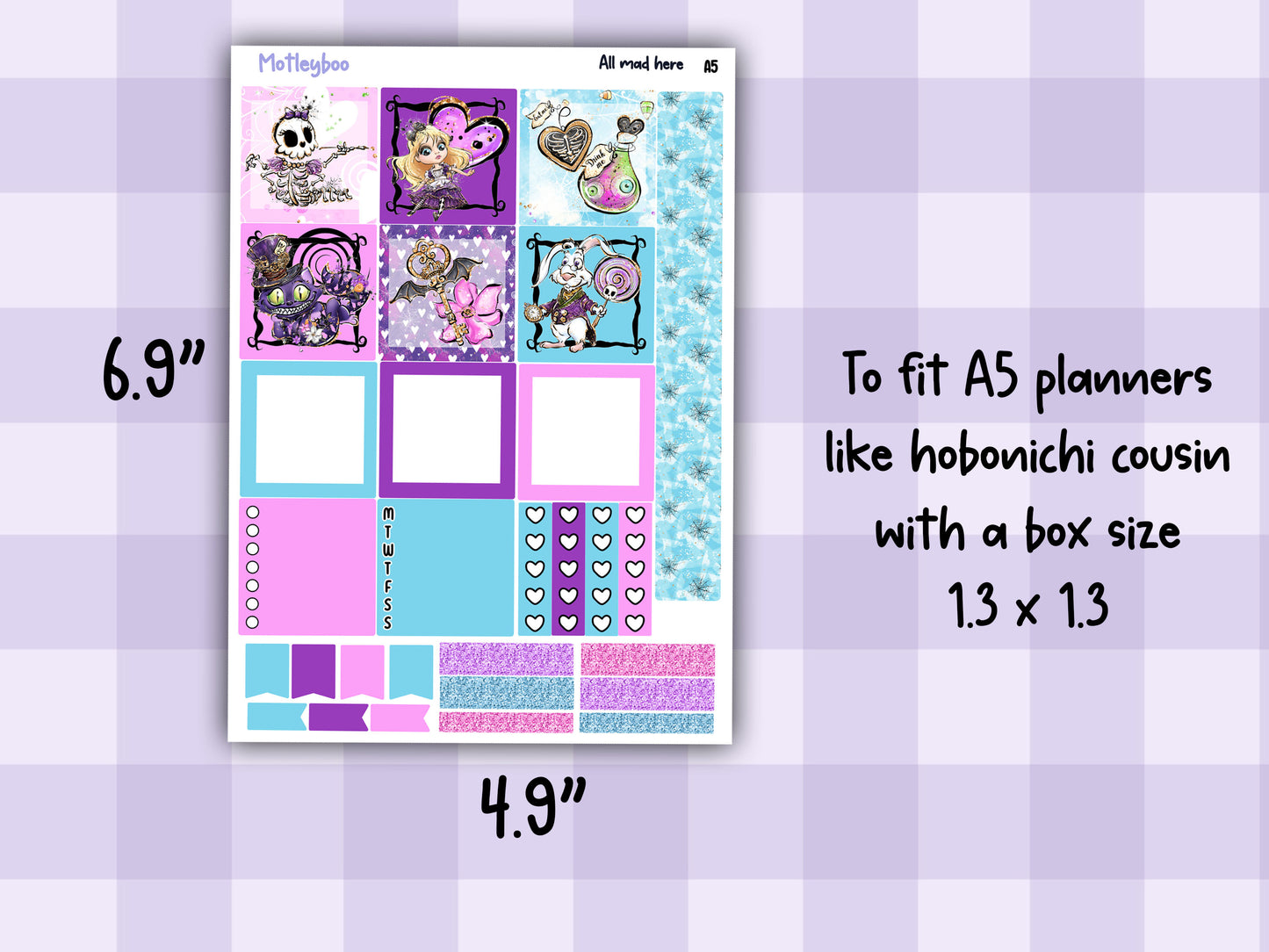A5 Hobonichi cousin planner sticker kit, Summer planner stickers, hobonichi cousin, All mad here