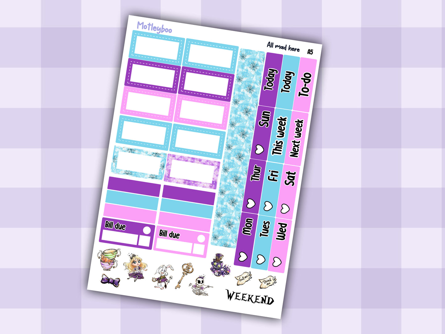 A5 Hobonichi cousin planner sticker kit, Summer planner stickers, hobonichi cousin, All mad here