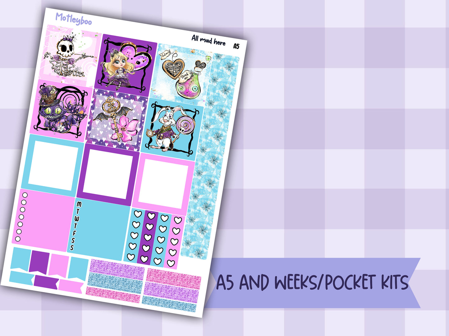 A5 Hobonichi cousin planner sticker kit, Summer planner stickers, hobonichi cousin, All mad here