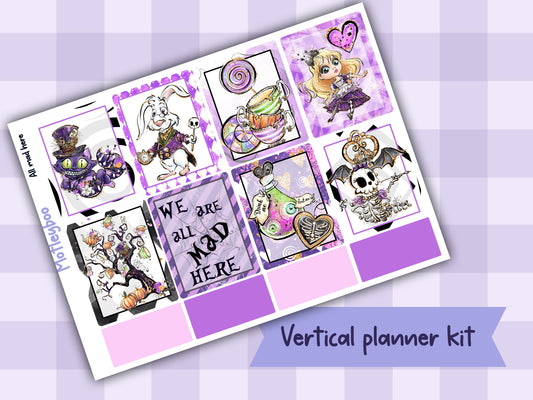 Alice in wonderland weekly vertical planner kit, functional stickers, All mad here