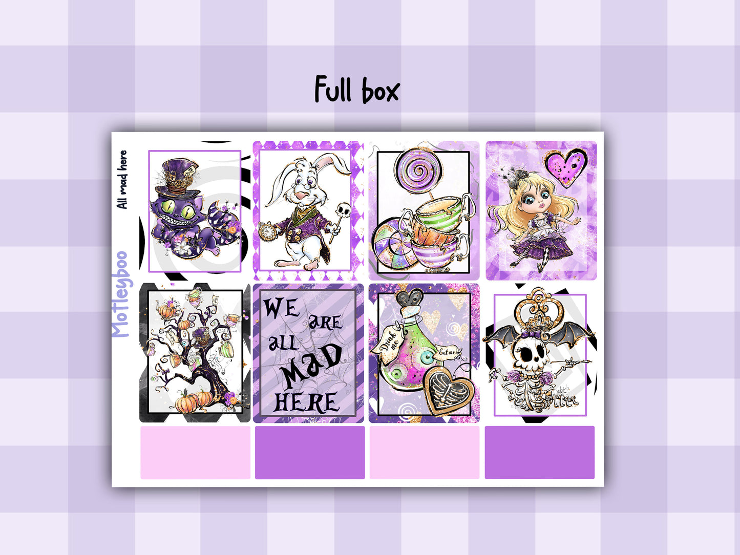 Alice in wonderland weekly vertical planner kit, functional stickers, All mad here