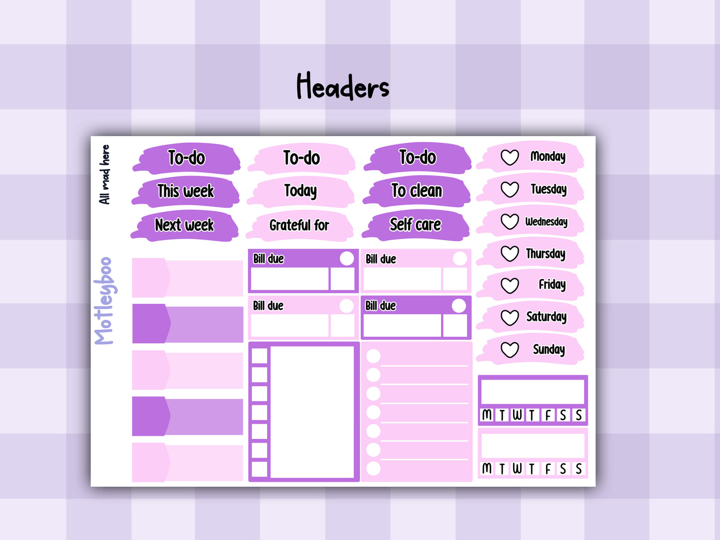 Alice in wonderland weekly vertical planner kit, functional stickers, All mad here
