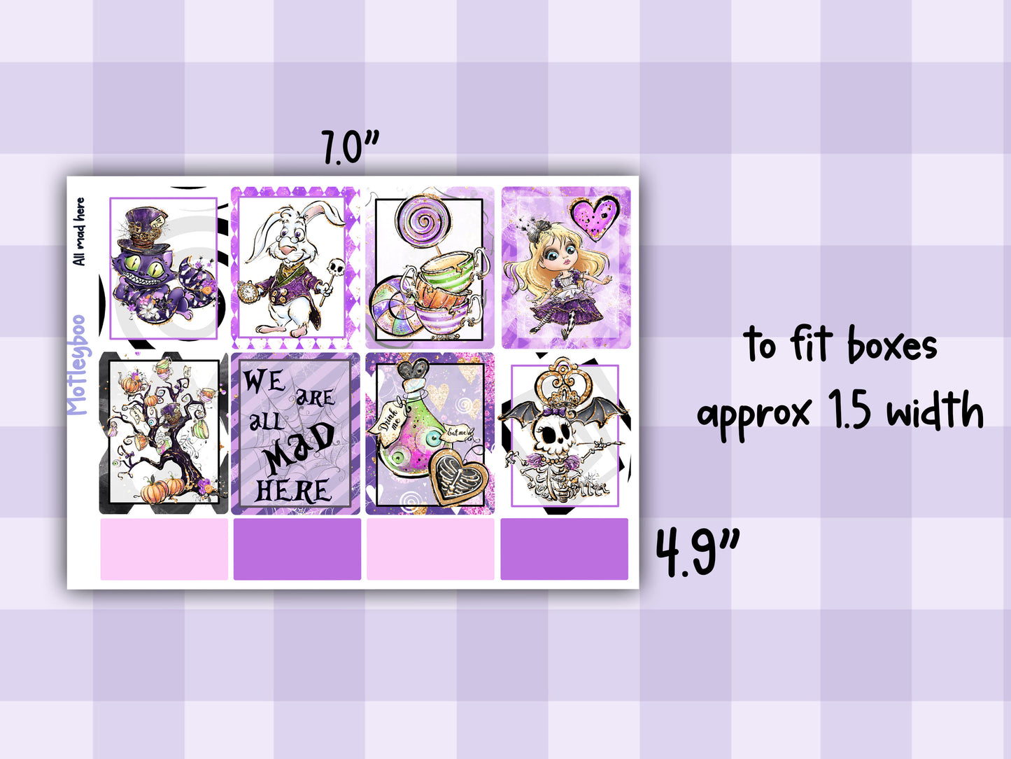 Alice in wonderland weekly vertical planner kit, functional stickers, All mad here