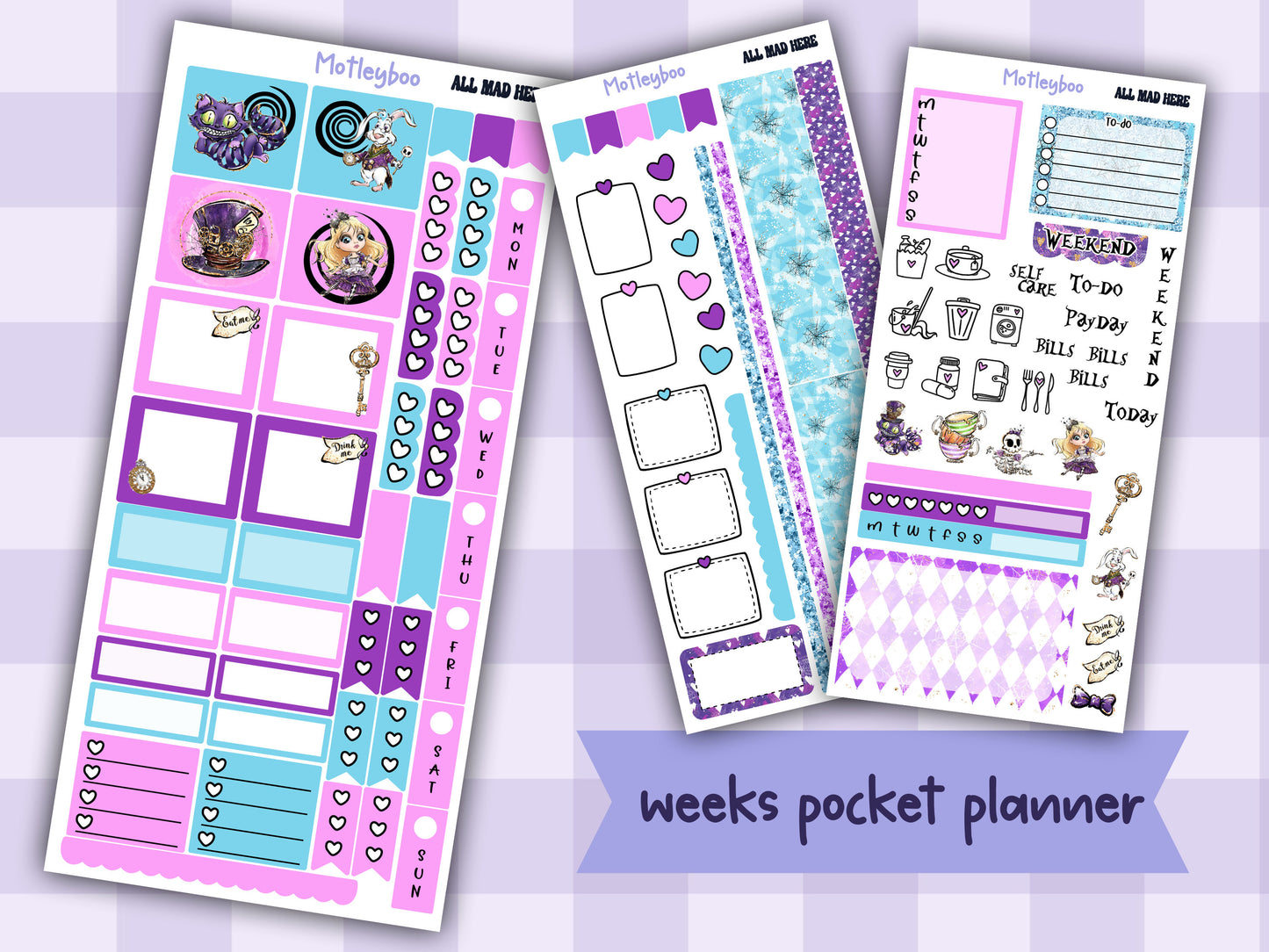 Hobonichi weeks, sticker kit, hobonichi planner, Alice in wonderland, All mad here