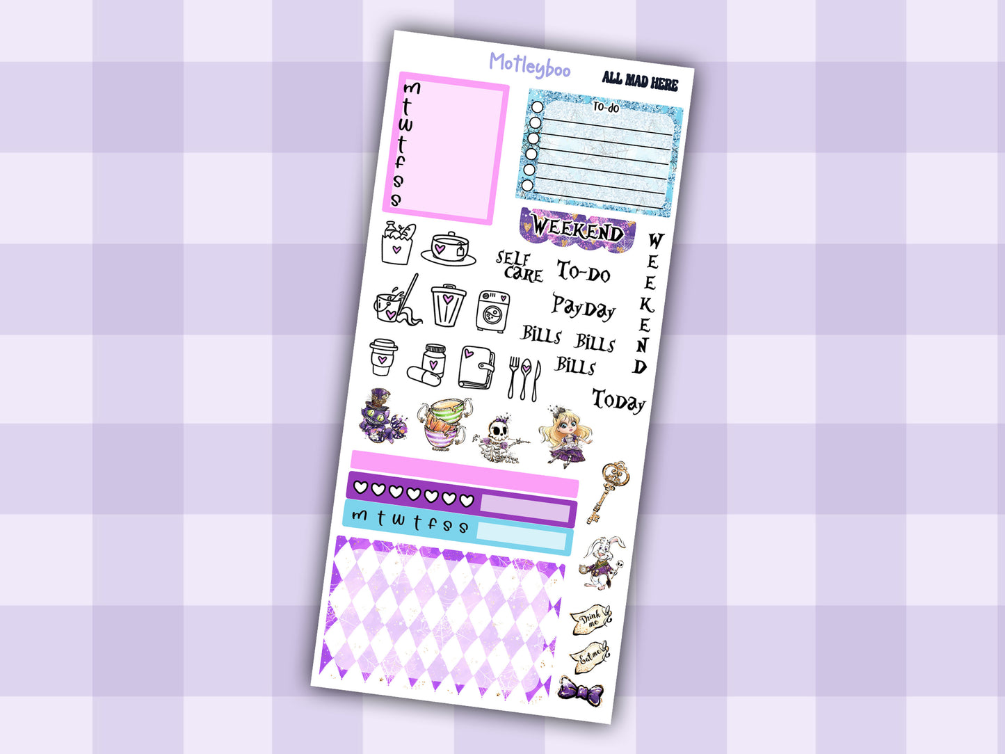 Hobonichi weeks, sticker kit, hobonichi planner, Alice in wonderland, All mad here