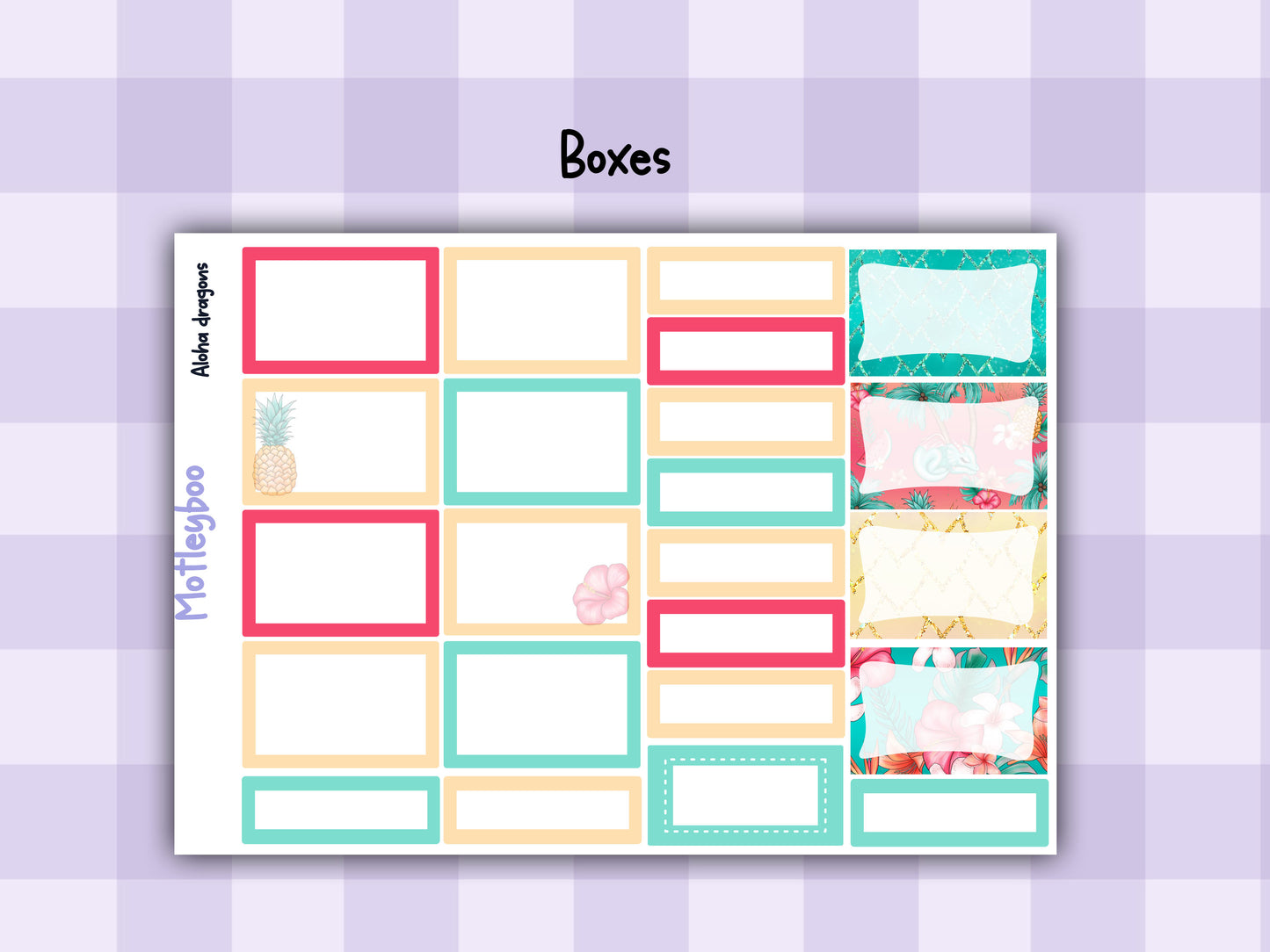 Weekly planner vertical sticker kit, summertime vibes, bright and colourful functional stickers, aloha dragons